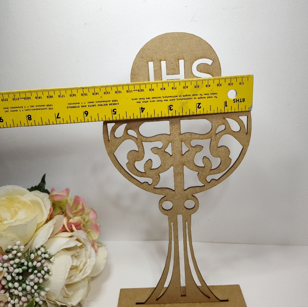 Holy Chalice Cake Topper. Wooden Grial First Holy Communion JHS Cake Topper. - Picture 6 of 8